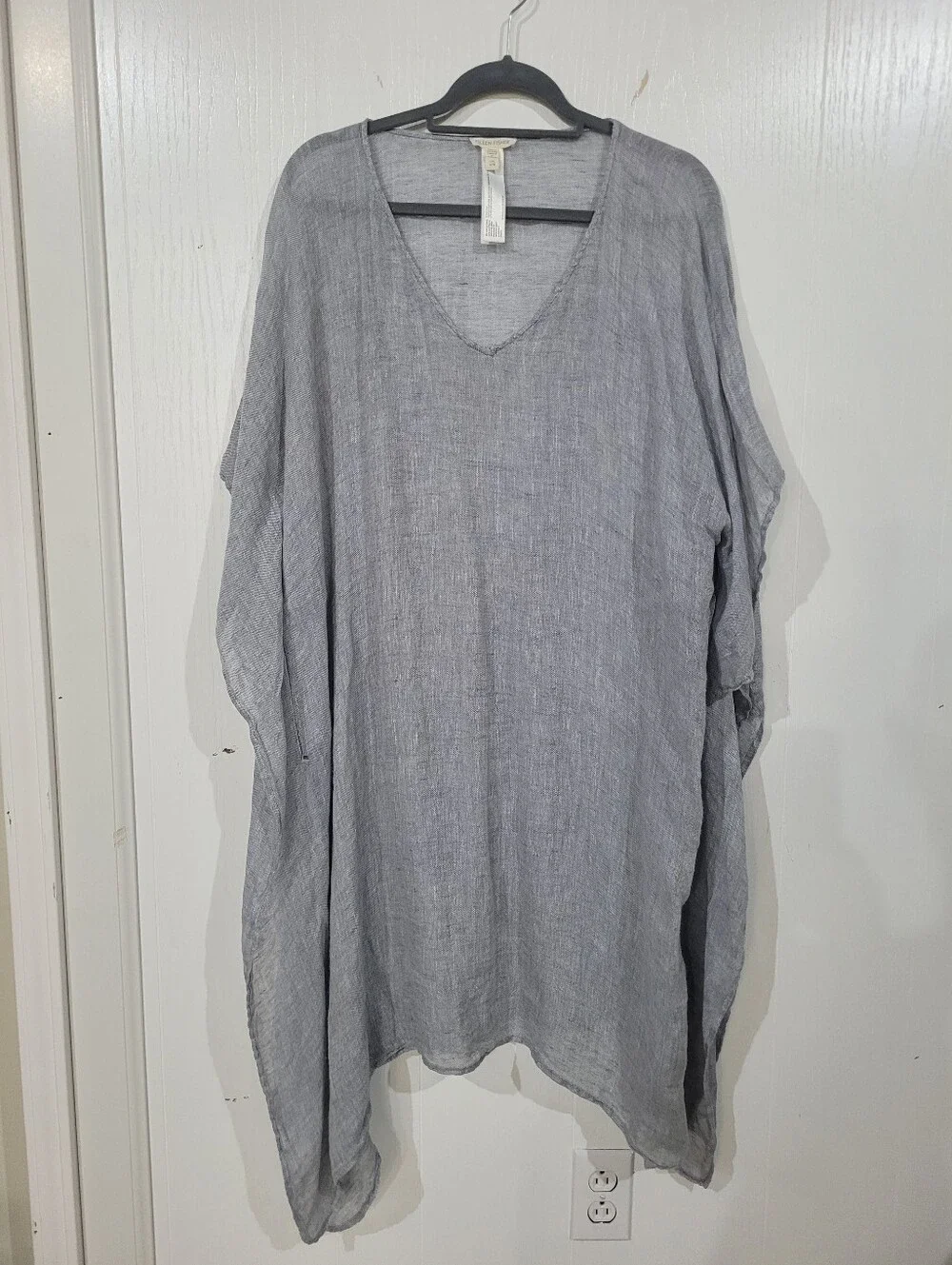 Eileen Fisher Light Gray Organic Linen Gauze V-Neck Linen Tunic Caftan Size XL - Picture 1 of 8